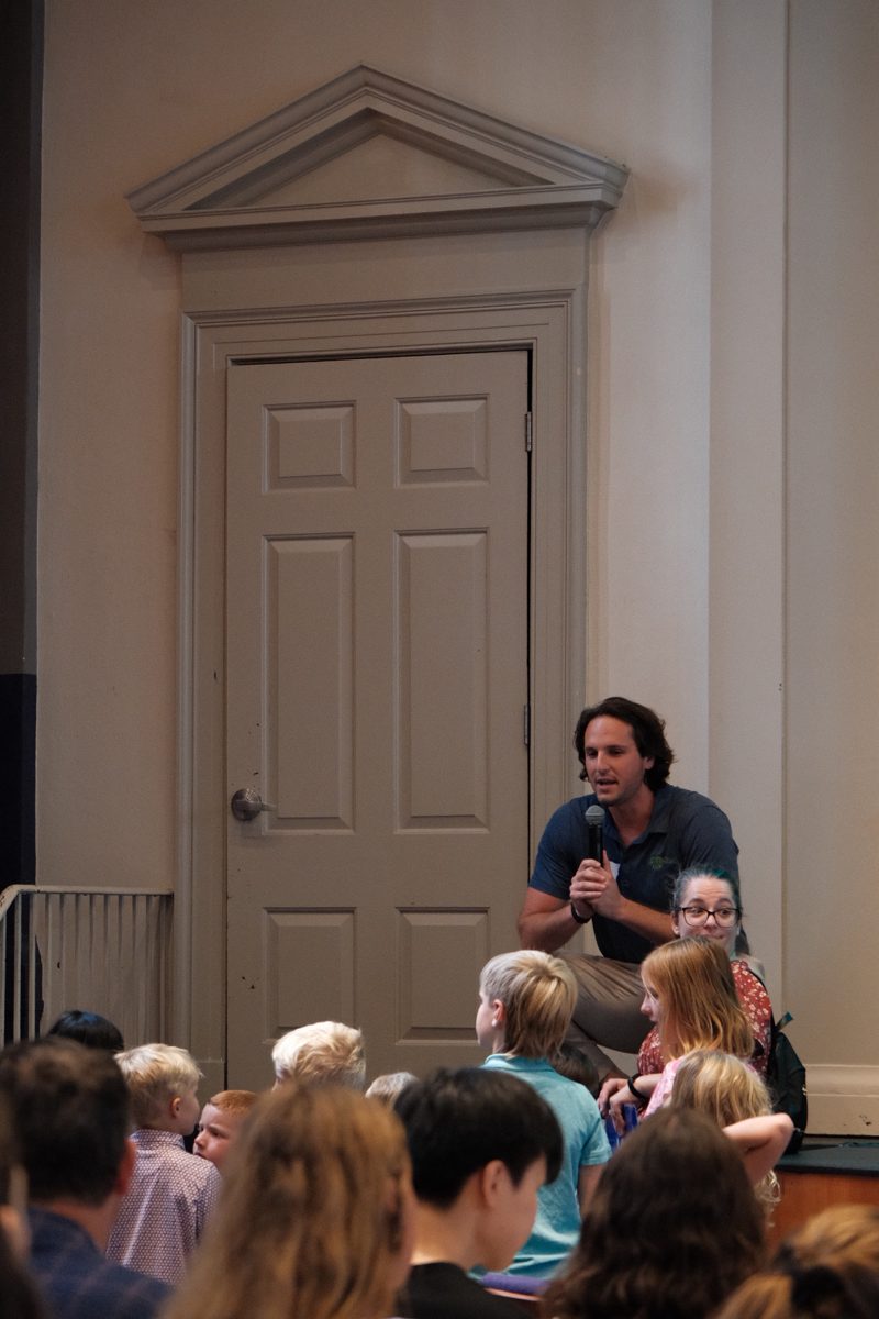 Children gather at the front of the auditorium for the children&rsquo;s sermon during Sunday worship