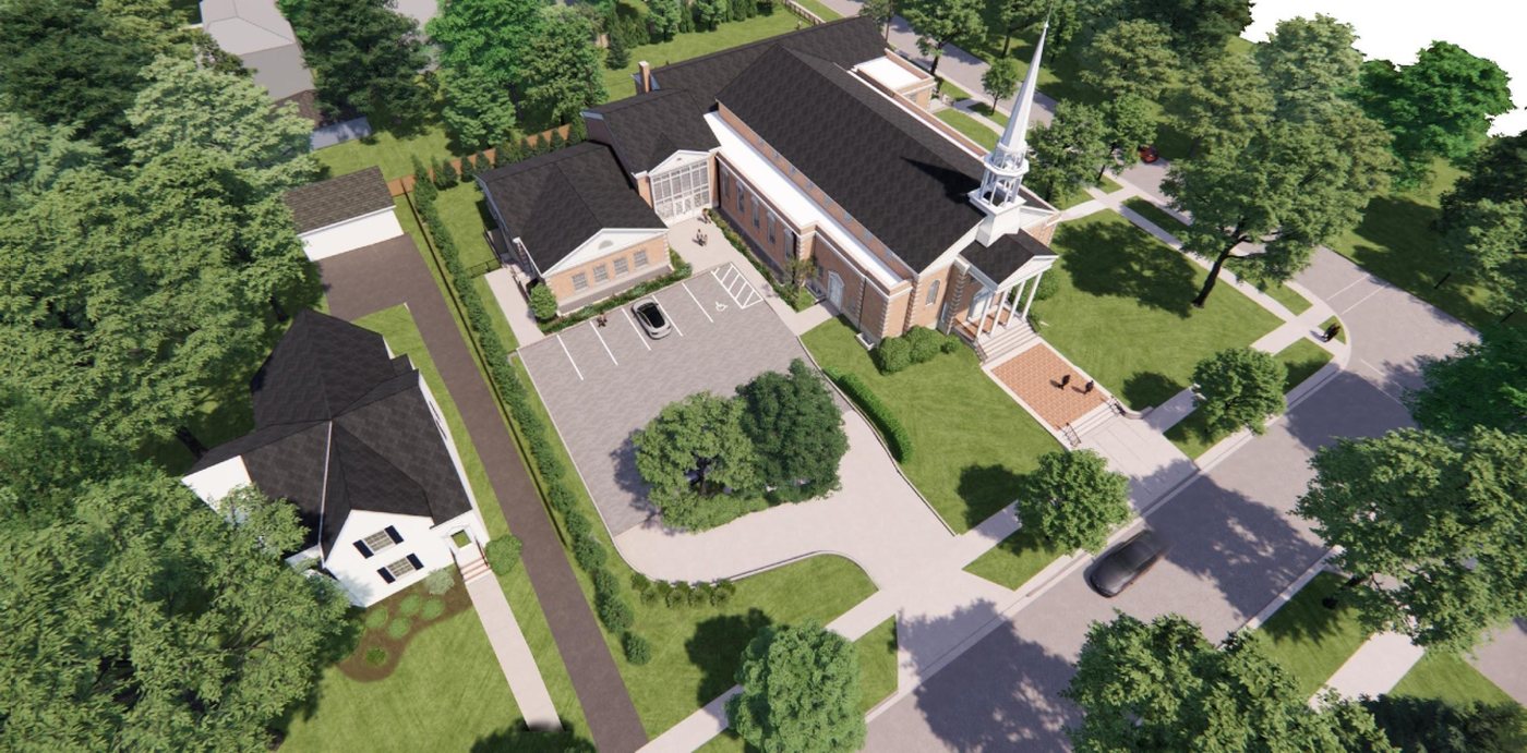 Aerial rendering of the renovated 440 Ridge Avenue campus from the south