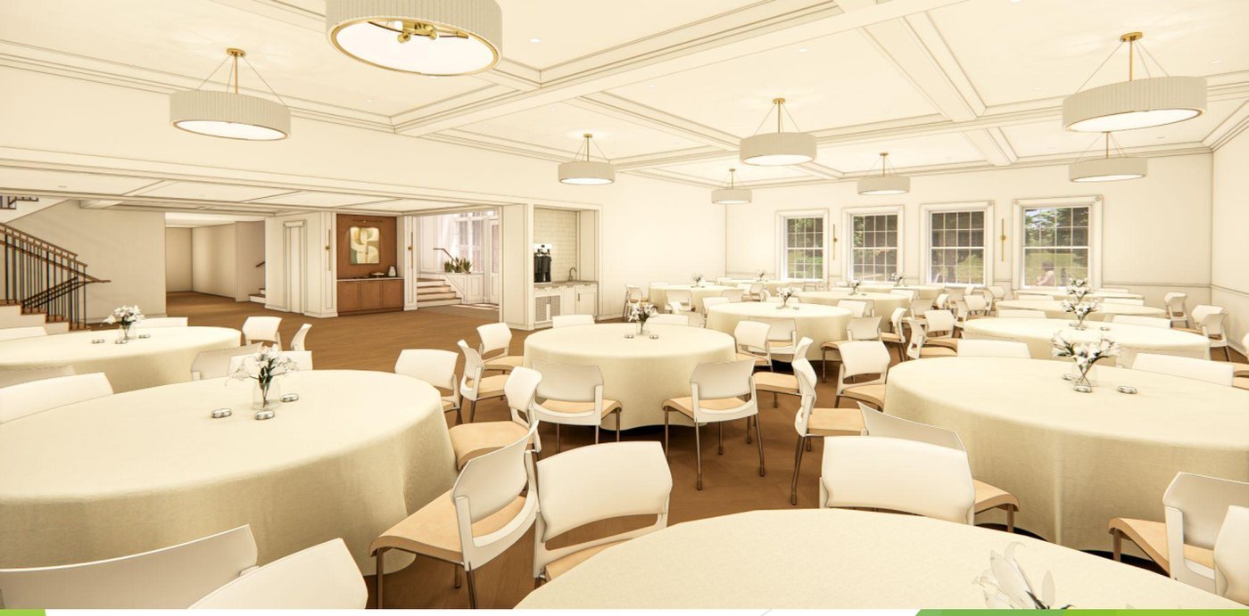 Rendering of the new multi-purpose room set for a banquet