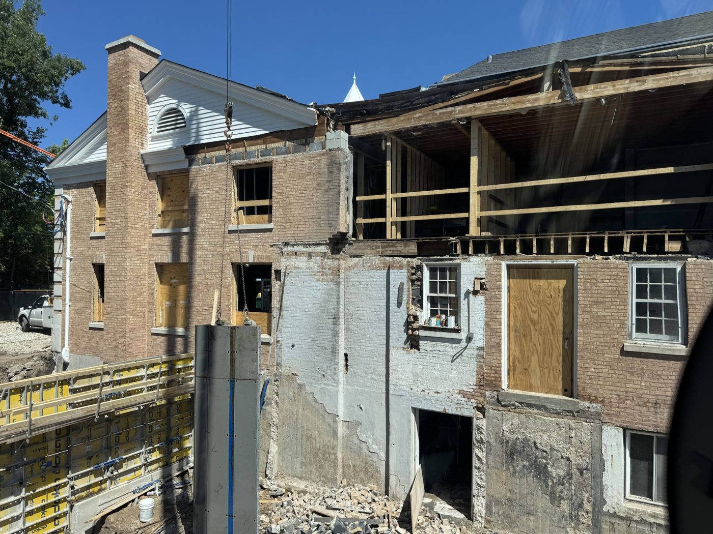 The west side of the building opened up where the new atrium and walkway will connect the floors step-free