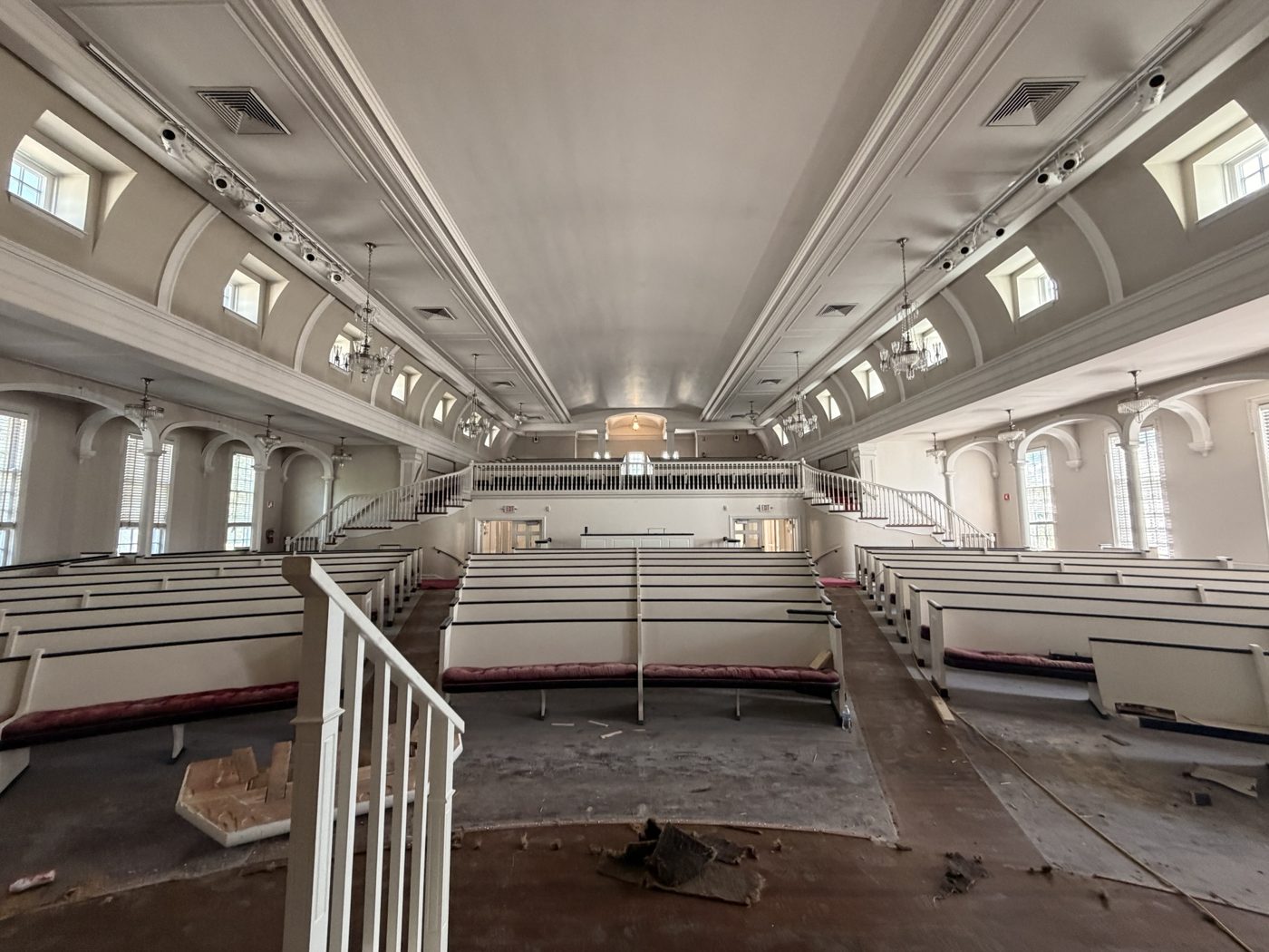 The sanctuary seen from the balcony with carpets removed
