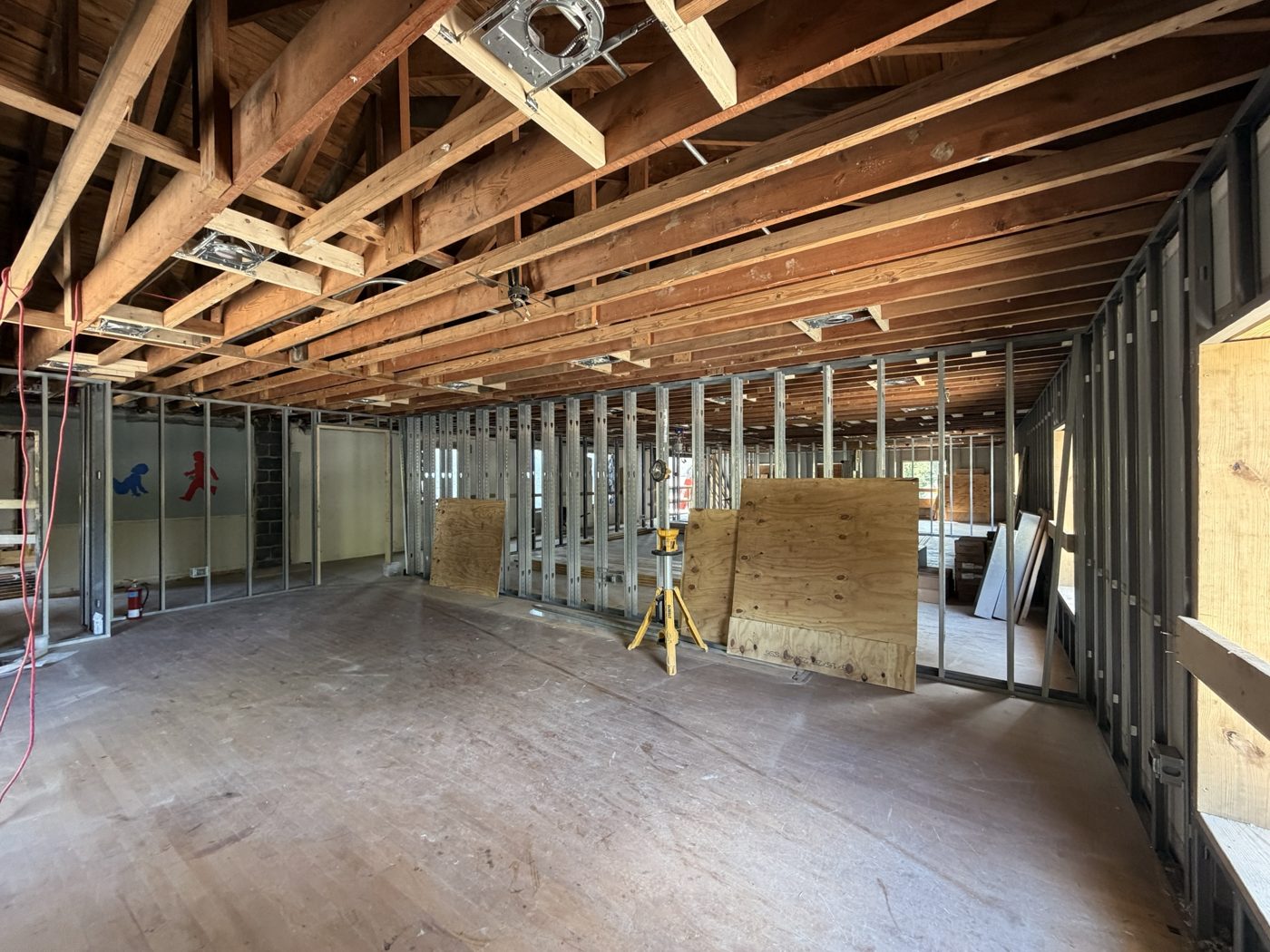 New classrooms framed in steel studs across the Upper West Hall