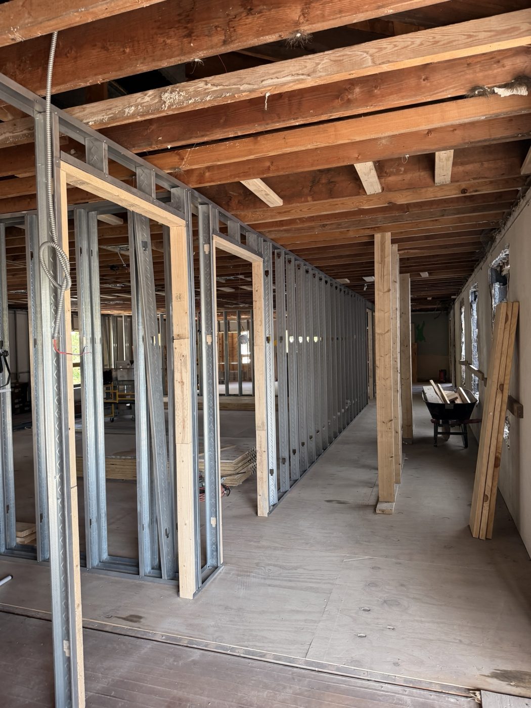 Steel stud framing of the new Children&rsquo;s Wing rooms